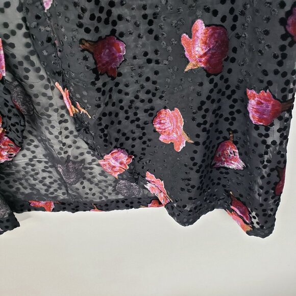 Saachi Anthropologie Dotty Velvet Burnout Kimono Black Pink Floral Wrap One Size - Picture 7 of 9